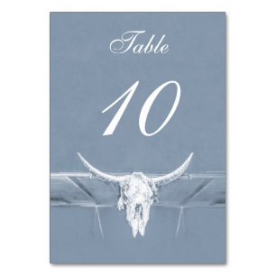 Numéro De Table Rustique Dusty Bleu Blanc Vache Occidentale Mariag
