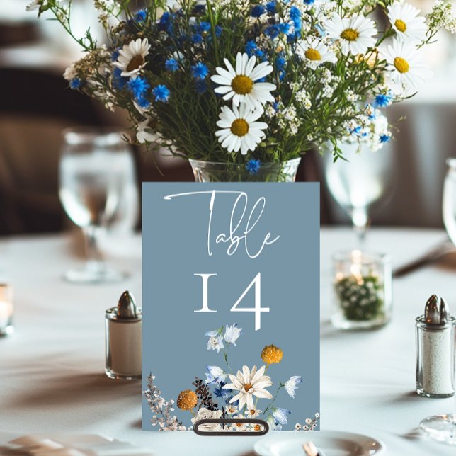 Numéro De Table Rustique Dusty Blue Fleurs sauvages & Daisies Douc (Créateur téléchargé)