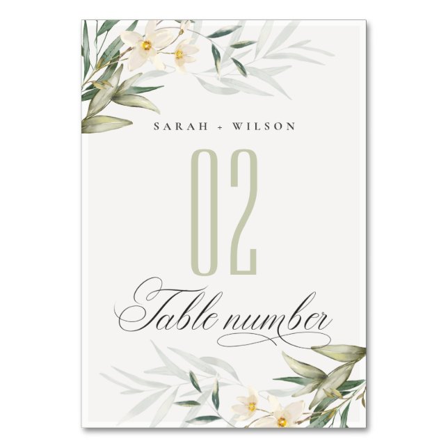 Numéro De Table Rustique Elégant Blanc Vert Vert Mariage Floral (Par défaut)
