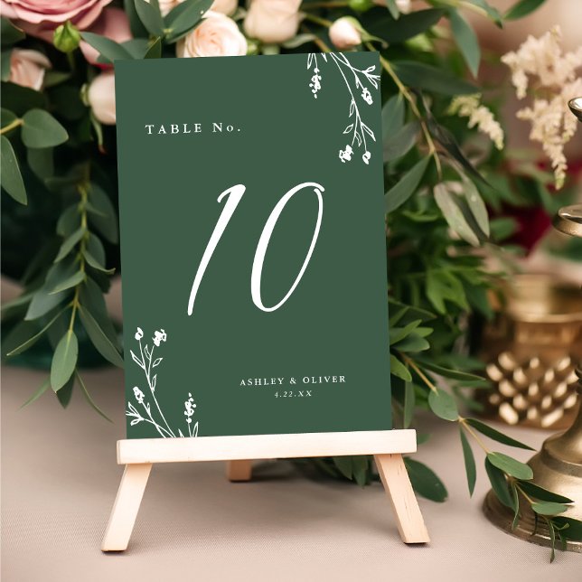 Numéro De Table Rustique Elegant Vert foncé Fleurs sauvages Mariag (Créateur téléchargé)