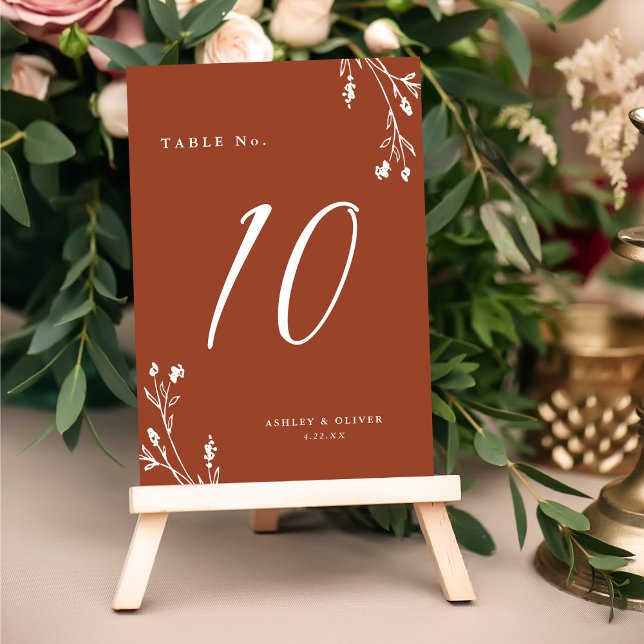 Numéro De Table Rustique Fleurs sauvages en terre cuite Mariage Bo (Créateur téléchargé)
