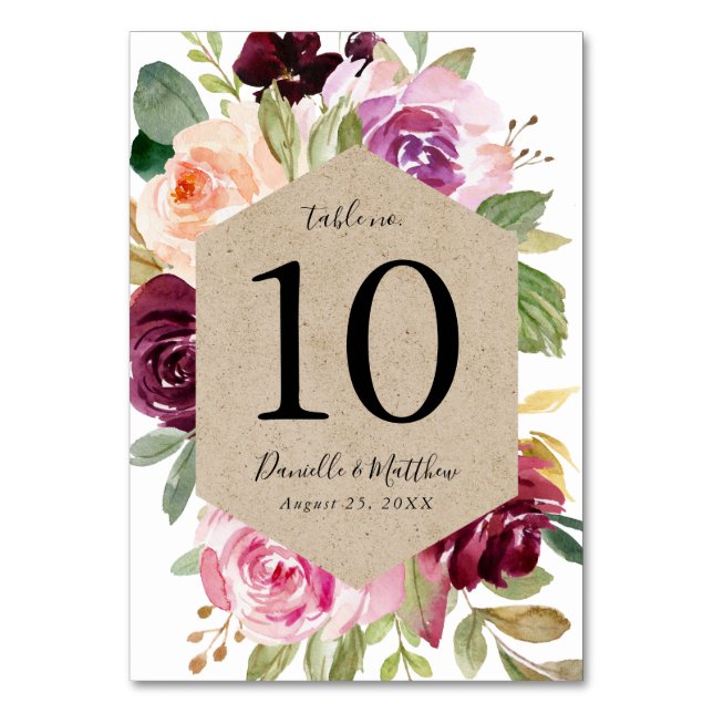 Numéro De Table Rustique Floral Humeur | Personnalisé (Par défaut)