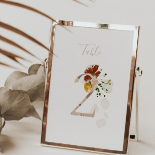 Numéro De Table Rustique Floral manuscrit Script 2 Mariage