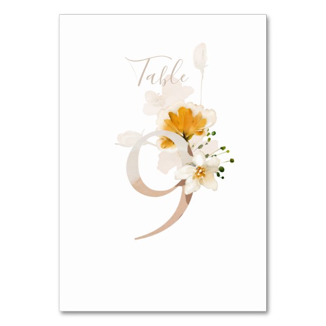 Numéro De Table Rustique Floral Mariage écriture manuscrite 9  (Dos)