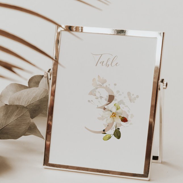 Numéro De Table Rustique Floral Script Manuscrit 3 Mariage  (Créateur téléchargé)