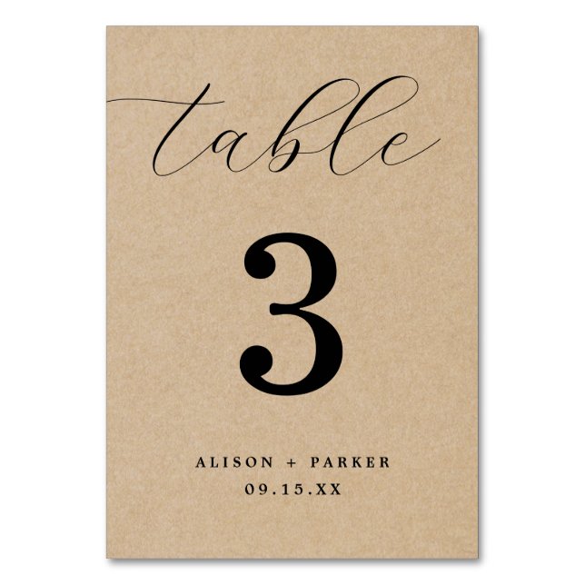Numéro De Table Rustique Kraft Bold Mariage de typographie (Par défaut)