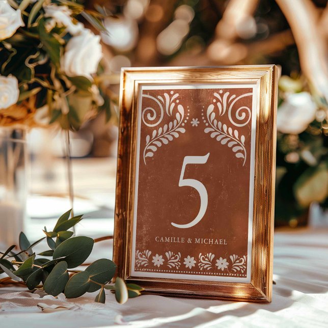 Numéro De Table Rustique Mariage mexicain en terre cuite (Rustic Terracotta Mexican Wedding Table Number)