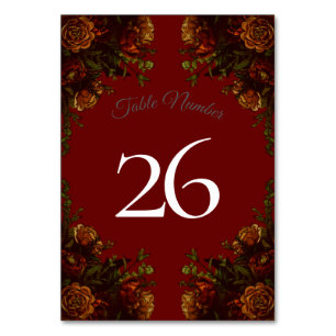 Numéro De Table Rustique Orange Red Fall Élégant Mariage gothique