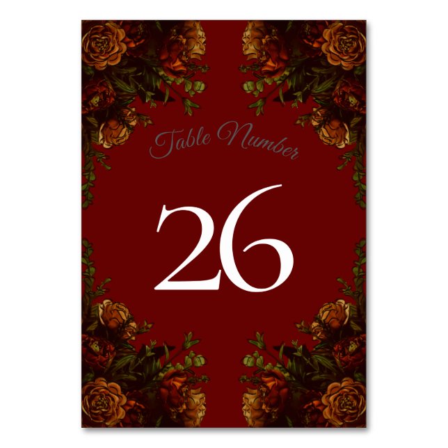 Numéro De Table Rustique Orange Red Fall Élégant Mariage gothique (Dos)
