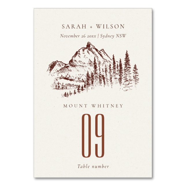 Numéro De Table Rustique Pine rouille Woods Mountain Sketch Mariag (Par défaut)
