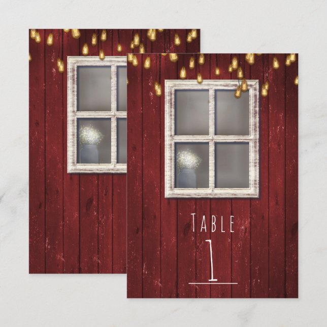 Numéro de table rustique Red Barn Window & Lights (Devant / Derrière)