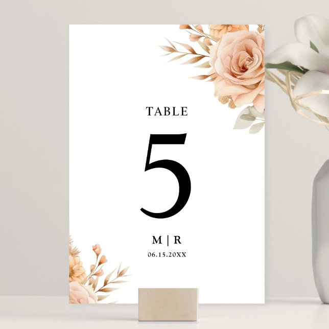 Numéro De Table Rustique Rose en terre cuite Mariage floral (Créateur téléchargé)