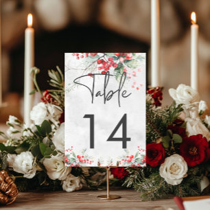Numéro De Table Rustique Winter Holly & Pine Mariage