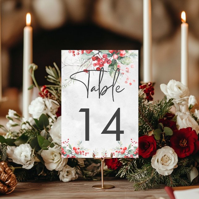 Numéro De Table Rustique Winter Holly & Pine Mariage (Rustic Winter Holly & Pine Wedding Table Number)