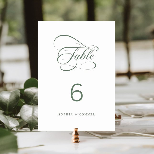 Numéro De Table Sage Green Elegant Classy Calligraphy Mariage (Créateur téléchargé)