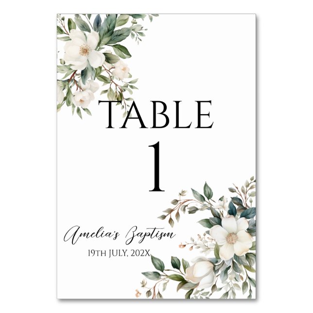 Numéro De Table Sage Green Floral Baptême (Par défaut)
