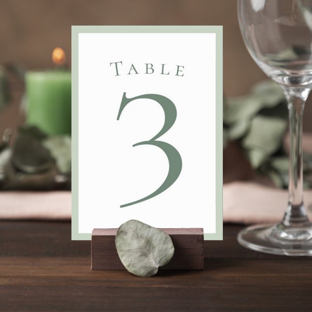 Numéro De Table Sage Green Minimalist Wedding Table Number Card (Créateur téléchargé)