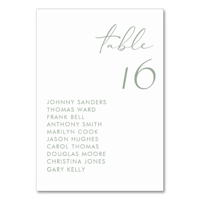 Numéro De Table Sage Green Moderne Mariage manuscrit Script (Par défaut)
