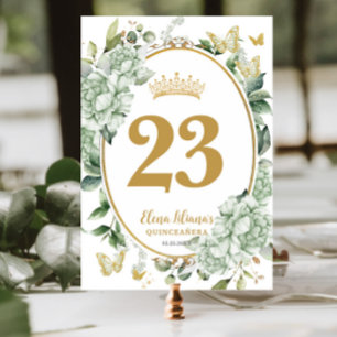 Numéro De Table Sage Green Papillons floraux Quinceanera Sweet 16