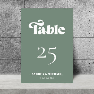 Numéro De Table Sage Green Retro Typographie Simple Moderne Mariag