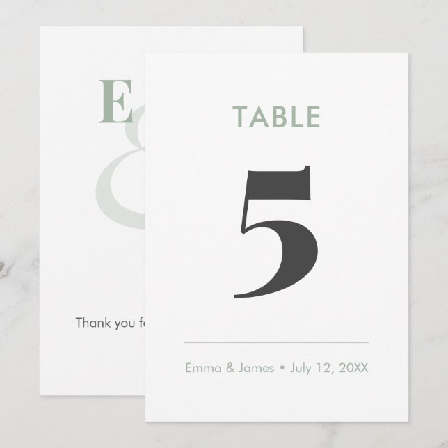 Numéro de table Sage Minimaliste Ampersand (Devant / Derrière)