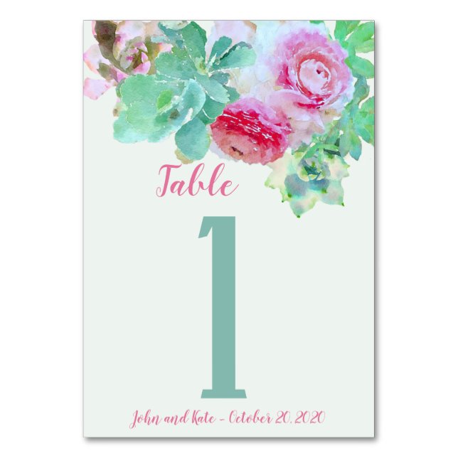 Numéro De Table Sage Succulents et Ranunculas roses (Par défaut)