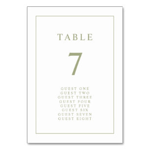 Numéro De Table Sage Vert Élégant Simple Minimal Mariage frontalie
