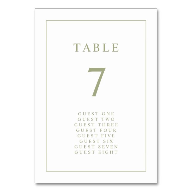 Numéro De Table Sage Vert Élégant Simple Minimal Mariage frontalie (Par défaut)
