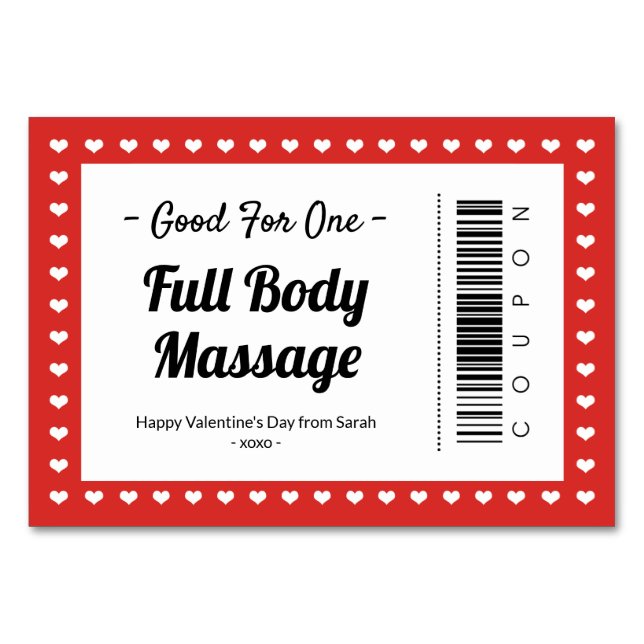 Numéro De Table Saint Valentin Massage Amour Coupon Couple Cadeau (Devant)