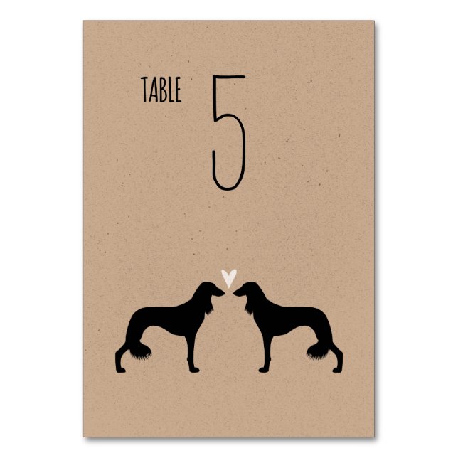 Numéro De Table Saluki Chien Silhouettes Mariage Réception personn (Dos)