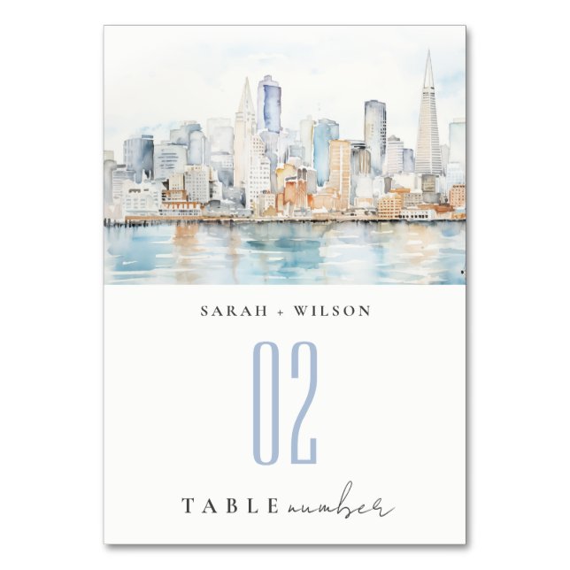 Numéro De Table San Francisco Watercolor Landscape Wedding (Par défaut)