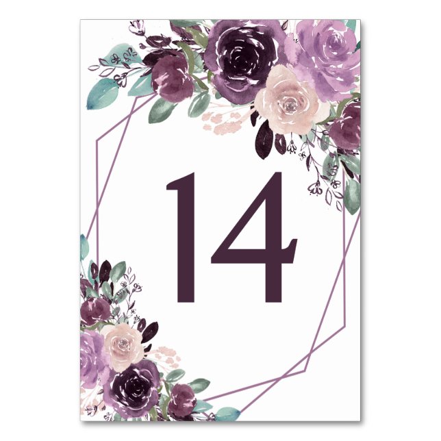Numéro De Table Sangria violet mauve Mariage floral géométrique | (Par défaut)