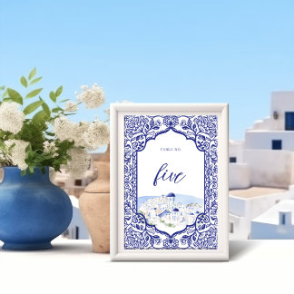 Numéro De Table Santorin Grèce Aquarelle Paysage Cadres ornés