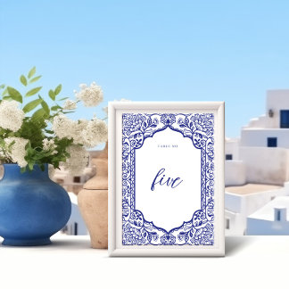 Numéro De Table Santorin Grèce Ornat Décor Floral Cadre