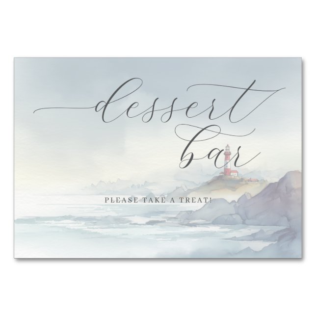 Numéro De Table Scène de phare à l'aquarelle bleu tranquille (Devant)