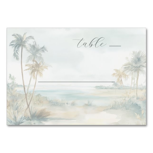 Numéro De Table Scène de plage à l'aquarelle aux tons pastel serei (Devant)