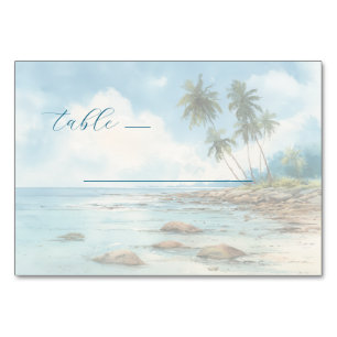 Numéro De Table Scène de plage à l'aquarelle pastel sereine