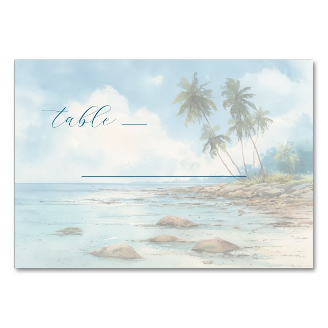 Numéro De Table Scène de plage à l'aquarelle pastel sereine (Devant)
