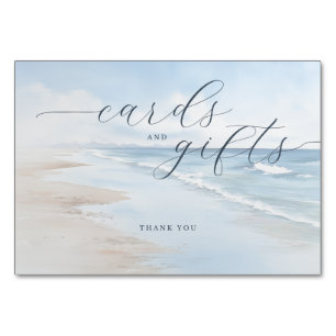 Numéro De Table Scène de plage à l'aquarelle pastel tranquille