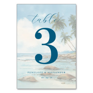 Numéro De Table Scène de plage calme sarcelle