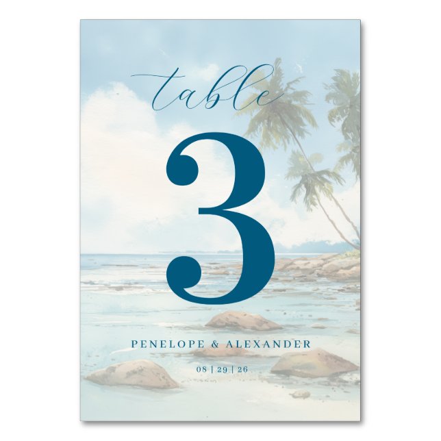 Numéro De Table Scène de plage calme sarcelle (Par défaut)