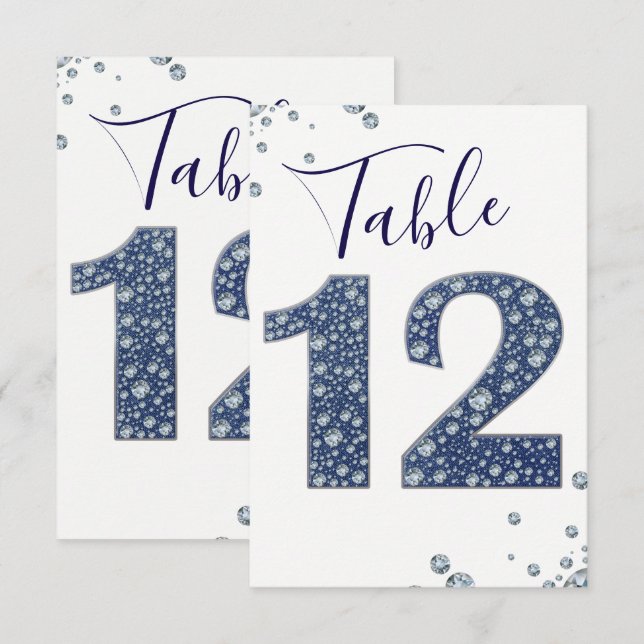 Numéro de table scintillant Denim & Diamonds Bling (Devant / Derrière)