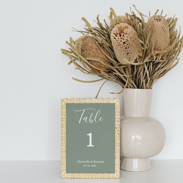 Numéro De Table Script de calligraphie mariage simple et sauge (Créateur téléchargé)