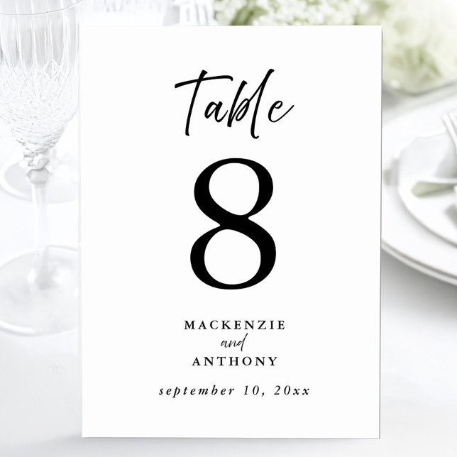 Numéro De Table Script manuscrit minimaliste Mariage noir (Minimalist Wedding Handwritten Script Black Table Number)