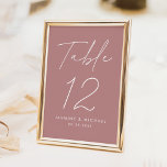 Numéro De Table Script minimaliste moderne Dusty Rose Mariage<br><div class="desc">Cartes de numéro de table mariage simple et moderne avec "Table" affichées dans un script blanc manuscrit avec un arrière - plan rose poussiéreux (ou une couleur de votre choix). Pour commander les cartes de table de mariage rose poussiéreuses : ajoutez votre nom, votre date de mariage et votre numéro...</div>
