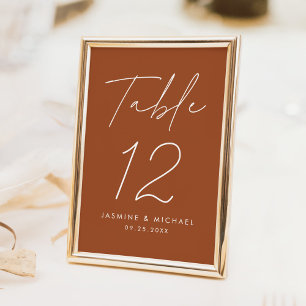 Numéro De Table Script minimaliste moderne Mariage en terre cuite