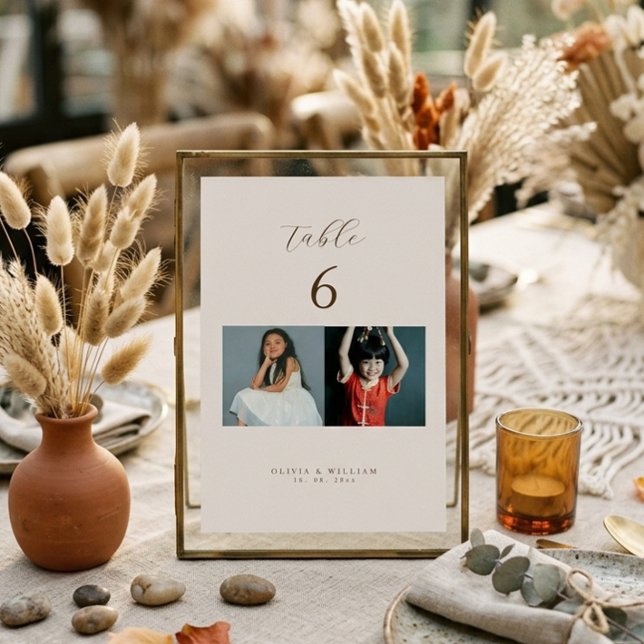 Numéro De Table Script Moderne Rustique Photos d'enfance comme (Créateur téléchargé)