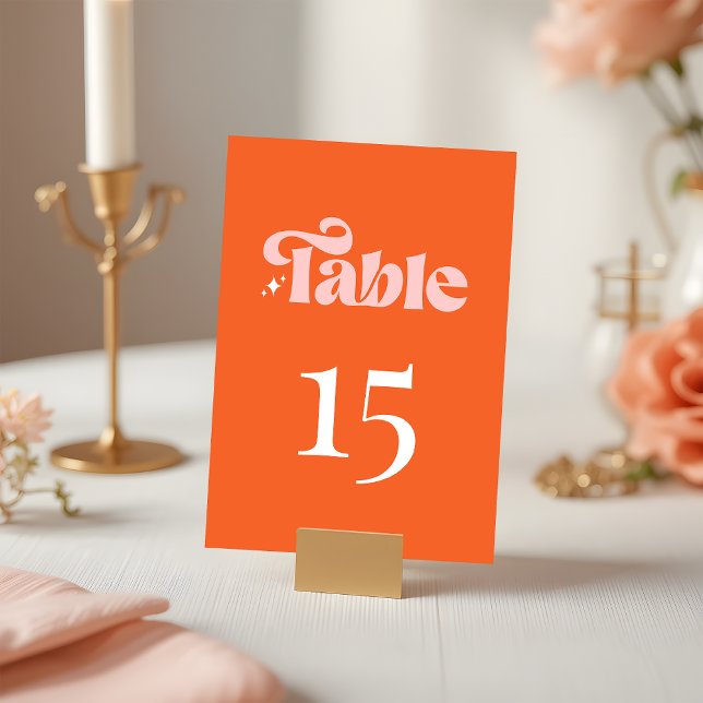 Numéro De Table Script Super moderne rétro Coral rose Orange (Créateur téléchargé)