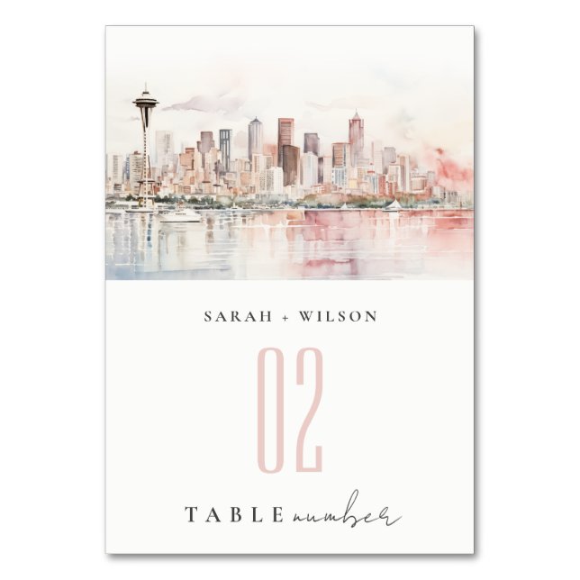 Numéro De Table Seattle, Washington Watercolor Landscape Wedding (Par défaut)