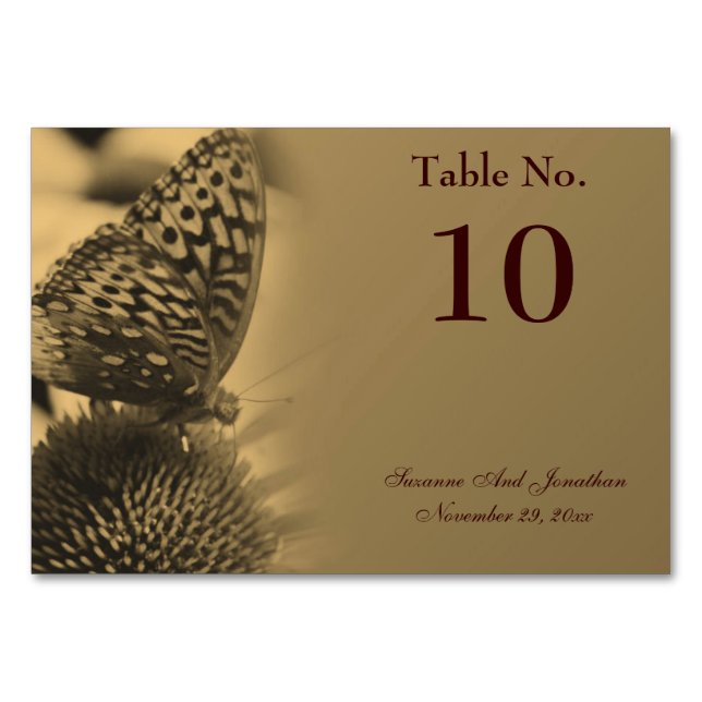 Numéro De Table Sepia Butterfly Nature Mariage personnalisé (Devant)